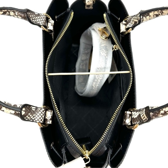 Michael Kors Reed Large Leather Belted Satchel Crossbody Bag Black Snakeskin - Picture 10 of 13